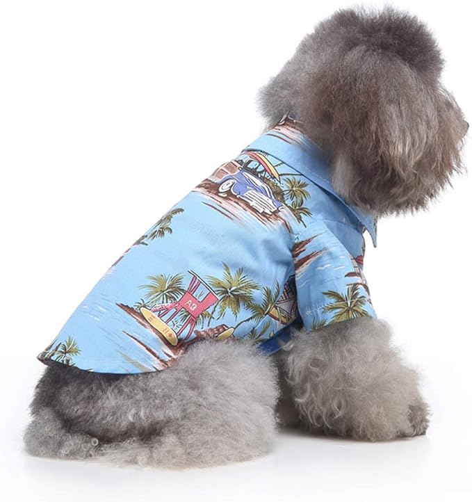 Tangpan Summer Pet Daisy Hawaiian Beach Plaid Print Shirts Clothes for Dog Blue M