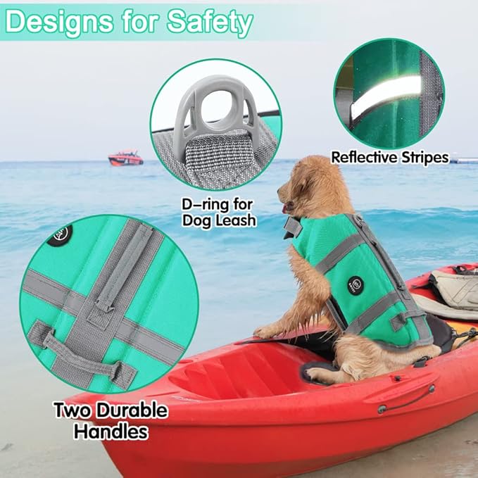 EMUST Dog Life Jackets for Swimming, High Buoyancy Vests for Boating & Beach - Small/Medium/Large, Turquoise