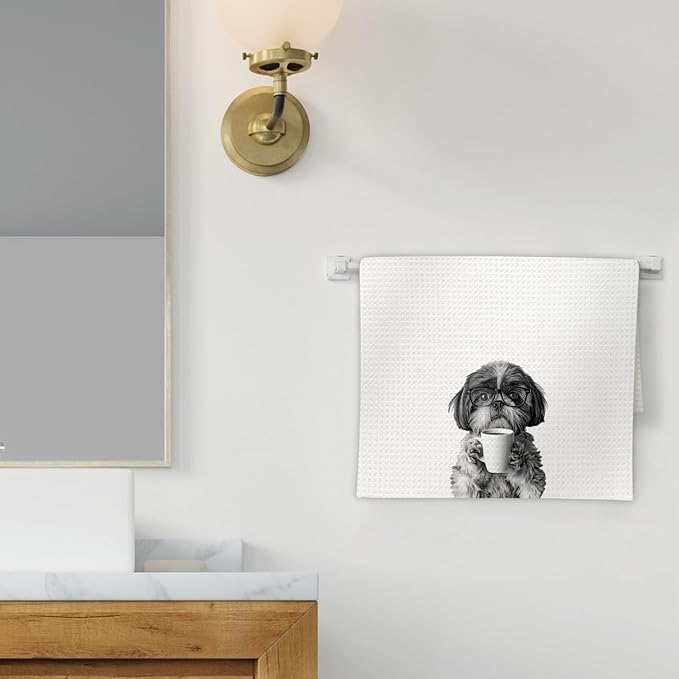 Shih Tzu Gifts Coffee Kitchen Towels, Gifts for Dog Coffee Lovers Decorative Hand Dish Tea Towel for Kitchen Home Bar, Funny Shih Tzu Dog Owners CoffeeBar Decor(16x24In)