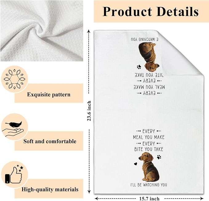 Funny Dachshund Dish Towels for Kitchen Sets of 2, Gifts for Dachshund Dog Lover, Drying Cloth Tea Towel Hand Towels for Cooking Baking Bathroom Decor, 16 x 24 Inch -12