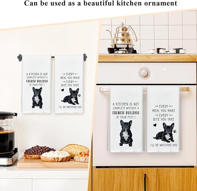 Funny French Bulldog Dish Towels for Kitchen Sets of 2, Gifts for Frenchie Dog Lover, Drying Cloth Tea Towel Hand Towels for Cooking Baking Bathroom Decor, 16 x 24 Inch -15