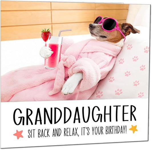 Granddaughter Birthday Card Funny Dog at a Spa Relaxing - Funny Birthday Cards for Granddaughter