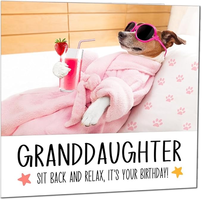 Granddaughter Birthday Card Funny Dog at a Spa Relaxing - Funny Birthday Cards for Granddaughter