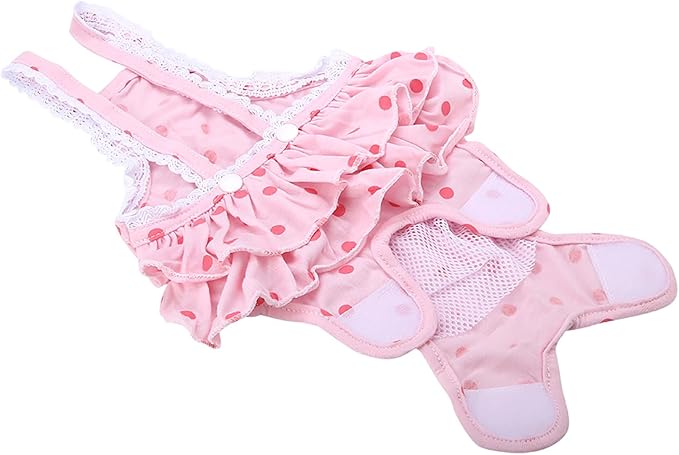 Cotton Breathable Sweet Dots Pet Suspender Pants Sanitary Menstrual Underwear for Dogs Puppies Soft Comfortable Adjustable Straps Pink Purple S M L XL XXL (M)