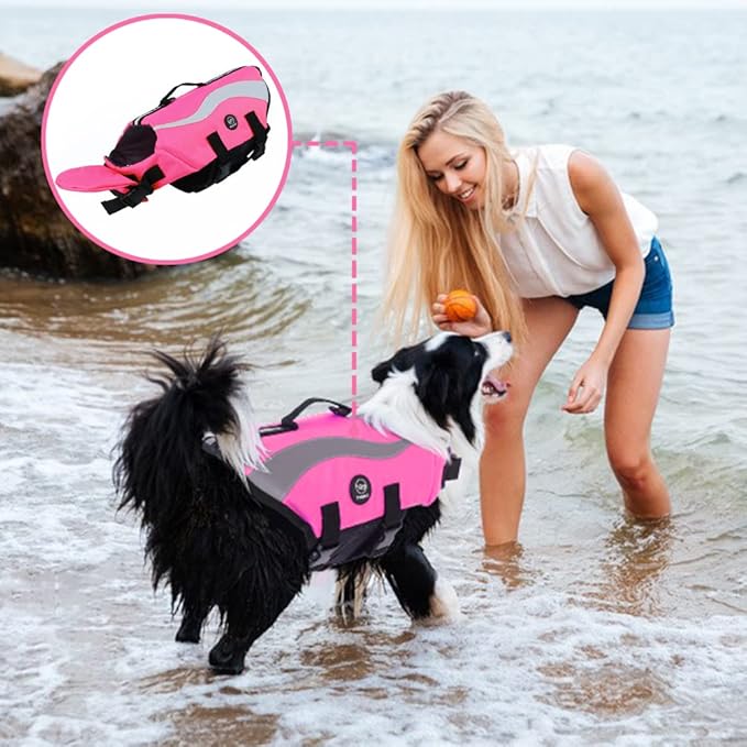 EMUST Dog Life Vests, Adjustable Life Jackets for Small Dogs with Enhanced Buoyancy, Small Dog Swim Vest with Durable Rescue Handle, Pink,XS