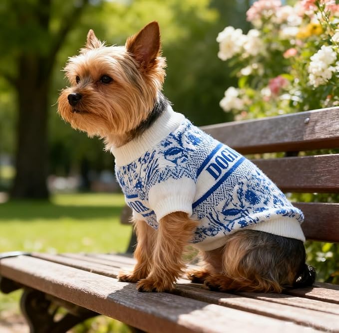 Luxury Dog Sweater – Soft Knit Designer Pet Outfit for Small Dogs & Puppies, XS–L, Stylish Warm Clothing for Yorkies, Chihuahuas, Dachshunds, Maltese, French Bulldog
