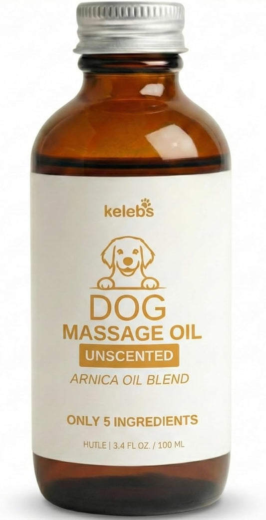 KELEBS Dog Arnica Massage Oil | Pain Relief for Muscles, Arthritis, HIPS, and Joints | for Active & Senior Dogs | Organic Arnica-Infused Oil Blend – Only 5 Ingredients | Glass Bottle