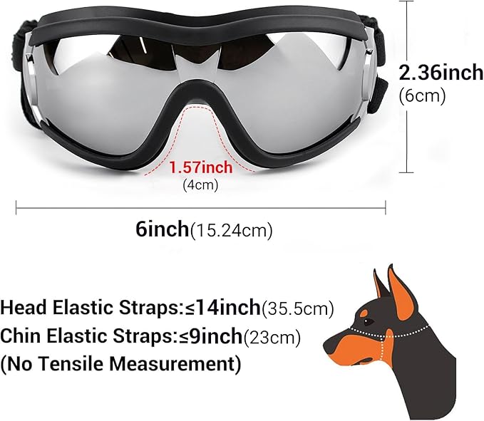 Dog Goggles for Large Breed, 2PCS UV Protection Dog Sunglasses with Adjustable Straps, Windproof Pet Eyewear for Medium to Large Pets, Black & Clear L