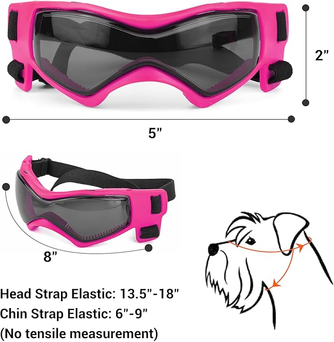 PETLESO Dog Goggles Small Breed, UV Protection Dog Sunglasses Windproof Anti-Fog Doggy Glasses for Small to Medium Breed Outdoor Riding Driving Motorcycle, Medium Pink