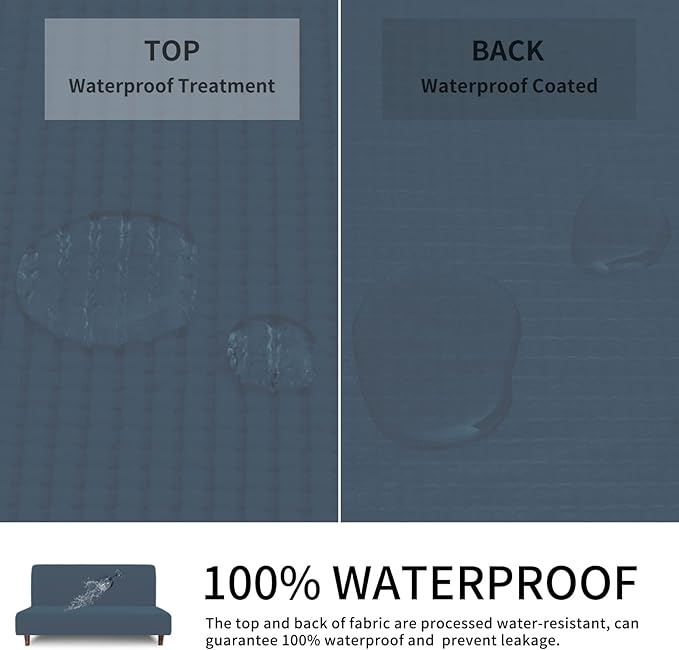Easy-Going 100% Waterproof Futon Cover, Dual Waterproof Couch Cover for Futon, Stretch Jacquard Sofa Cover, Leakproof Furniture Protector for Kids, Pets, Dog and Cat (Medium, Bluestone)