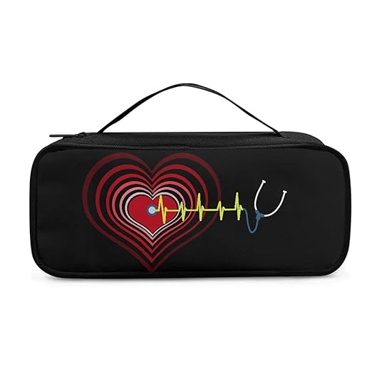 Gomyblomy Lightweight Stethoscope Case Black, Heart Print Stethoscope Storage Bag with Extra Room for Nursing Accessories Stethoscope Holder Carrying Case for Nurse and Doctors