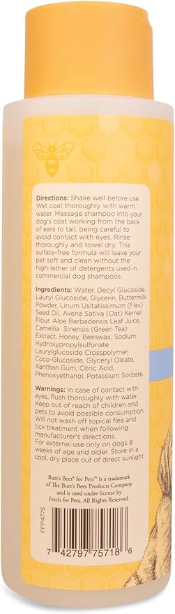 Burt’s Bees for Pets Tear Free Puppy Shampoo & Conditioner with Buttermilk, 2 in 1 Gentle Dog Shampoo for Puppies, Cleans and Conditions Sensitive Skin, 16 Fl Oz