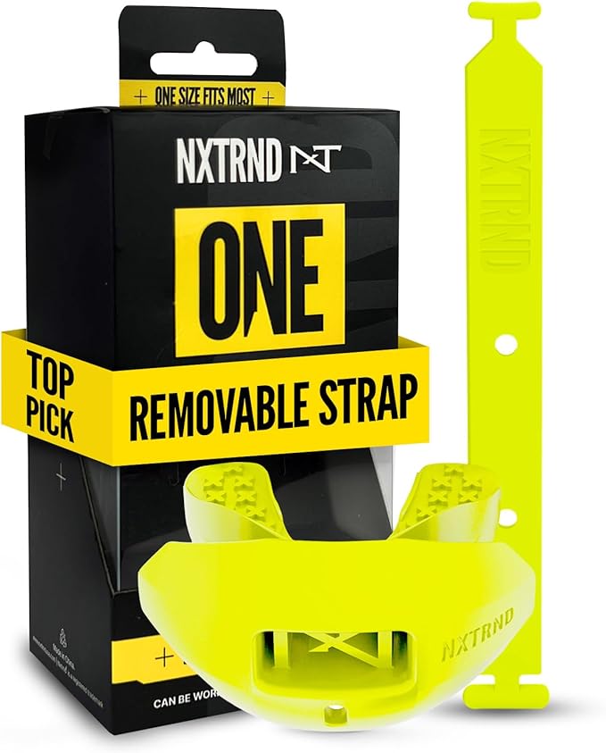 Nxtrnd One Football Mouth Guard, Strap Included, Fits Adult & Youth (Neon Yellow)