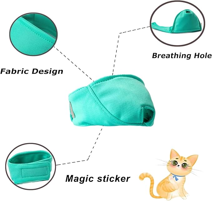 Cat Muzzle with Breathable Mesh, Cat Mouth Guard Muzzle for Prevent Biting Chewing Grooming,Anti Scratch (M,Green)