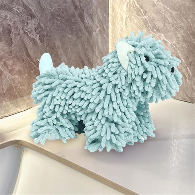 Chenille Hand Towel - Cute Cartoon Dog Plush Fuzzy Ball Hand Towel, Super Absorbent Hanging Kitchen & Bathroom Towels for Kids, Soft Hand Drying Puff for Bath, Washstand (Green)