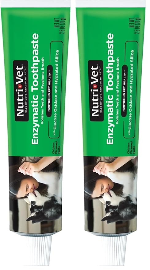 Nutri-Vet Enzymatic Dog Toothpaste, Plaque Remover for Teeth, Dog Breath Freshener, Tooth Whitening, Puppy Essentials, Made in The USA, Non-Foaming Chicken Flavor, 2.5 oz (Pack of 2)