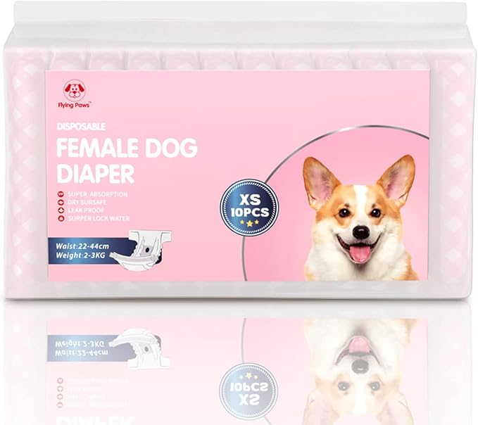 Disposable Female Dog Diapers, Puppy Diapers with Adjustable Elastic Waistline for Female Dog or Cat in Heat, Incontinence, Diaper with Wetness Indicator, XS-20 Count
