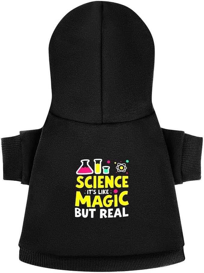 Dog Sweater Hoodie with Hat Funny Science It's Like Magic But Real Puppies Coat Hooded Sweatshirt Pullover Pet Puppy Cat Clothes for Small Medium Large L
