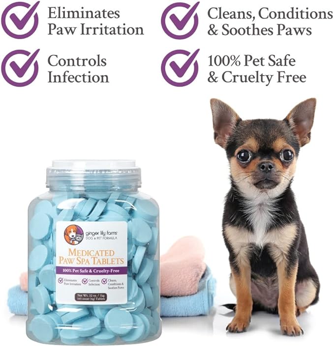 Ginger Lily Farms Dog & Pet Formula Medicated Paw Spa Tablets, 100% Pet Safe & Cruelty-Free, 165-Count