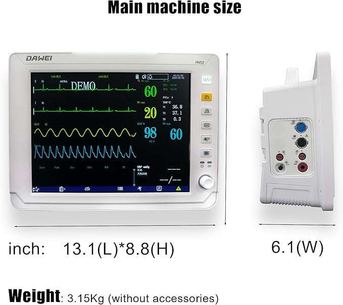 12.1" Veterinary Vital Signs Monitor for Pets, Animal ECG, SpO2, Blood Pressure, Respiration & Temperature Monitoring for Dog, Cat and Small Animals