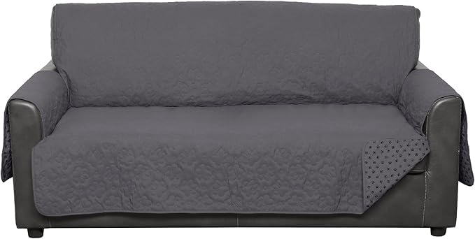 Furhaven Waterproof & Non-Slip Sofa/Couch Cover Protector for Dogs, Cats, & Children - Quilted Paw Print Living Room Furniture Cover - Gray, Sofa