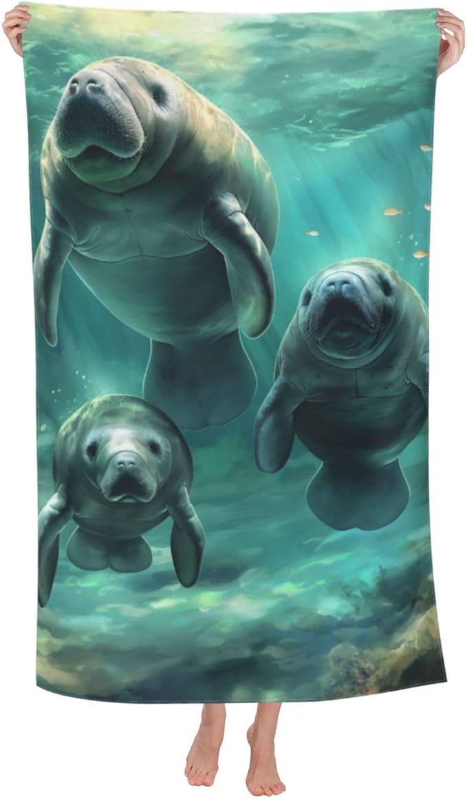 Manatee Beach Towel Animal Sand-Free Microfiber Bath Towel Ultra Soft Quick Dry Pool Towel Absorbent Towel Lightweight Towel Gifts for Outdoor Bathroom Swimming Decor 31inx51in