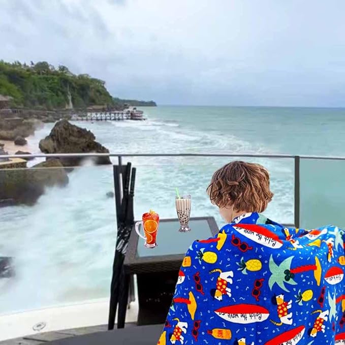 YIFONTIN Kids Beach Towel 100% Cotton Soft Absorbent Velour Throw Blanket 25.5X51 inches Gift for Bath Sports Swimming Pool Camping Picnic Holiday, Surfboard Puppy Coconut Pineapple Sunglasses.