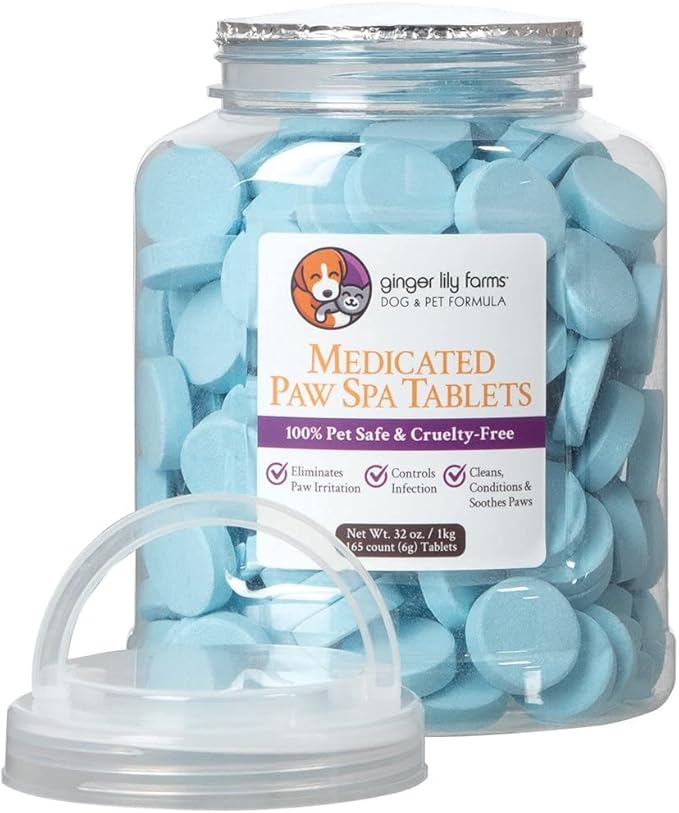 Ginger Lily Farms Dog & Pet Formula Medicated Paw Spa Tablets, 100% Pet Safe & Cruelty-Free, 165-Count