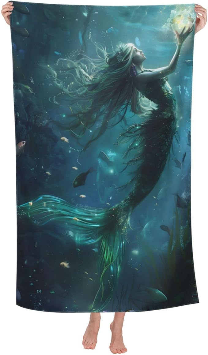 Mermaid Beach Towel 31inx51in, Ocean Sand-Free Microfiber Bath Towel Ultra Soft Quick Dry Pool Towel Absorbent Towel Lightweight Towel for Swimming Bathroom Decor