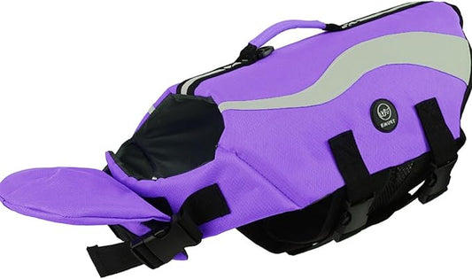 EMUST Dog Flotation Vest, Reflective Life Jacket for Small Dogs with Rescue Handle, Small Dog Vests Lifesaver for Swimming Boating Water with Front Neck Float, Purple,S