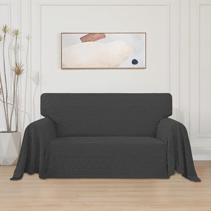 Easy-Going 80X118 inches Loveseat Sofa Cover, Jacquard Velvet Couch Slipcover for 2 Cushion Couch, L Shape Sectional Covers for Dogs, Washable Sofa Blanket, Furniture Protector for Pets, Dark Gray