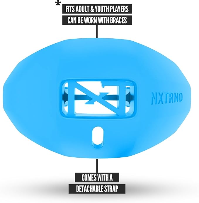 Nxtrnd One Football Mouth Guard, Strap Included, Fits Adult & Youth (Neon Blue)