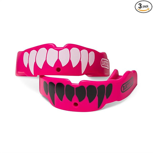 Battle Fangs Football Mouthguard – Sports Mouth Guard with Removable Strap – Protector Mouthpiece Fits with or Without Braces on Teeth – Adult & Youth Mouth Guard Sizes, 2 Pack
