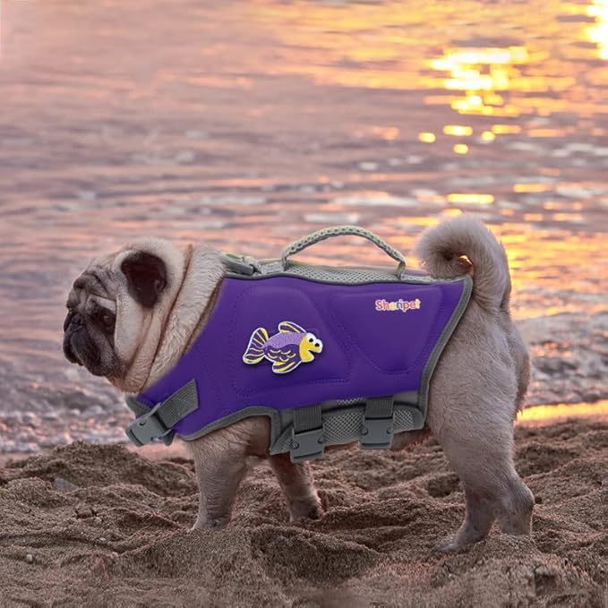 Dog Life Jacket for Medium Dogs, Good Visibility Reflective Dog Lifes Vest for Boating Swimming with Rescue Handle, Adjustable Pet High Flotation Swim Preserver Vest, Medium