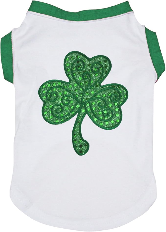 Petitebella Green Sequins Clover Puppy Dog Shirt (White, X-Small)