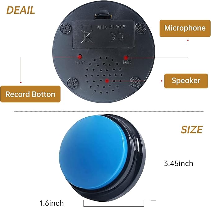 Voice Recording Button, Dog Buttons for Communication Pet Training Buzzer, 30 Second Voice Record and Playback, Funny Gift for Study Office Home 4 Pack Red/Blue/Rose/Orange