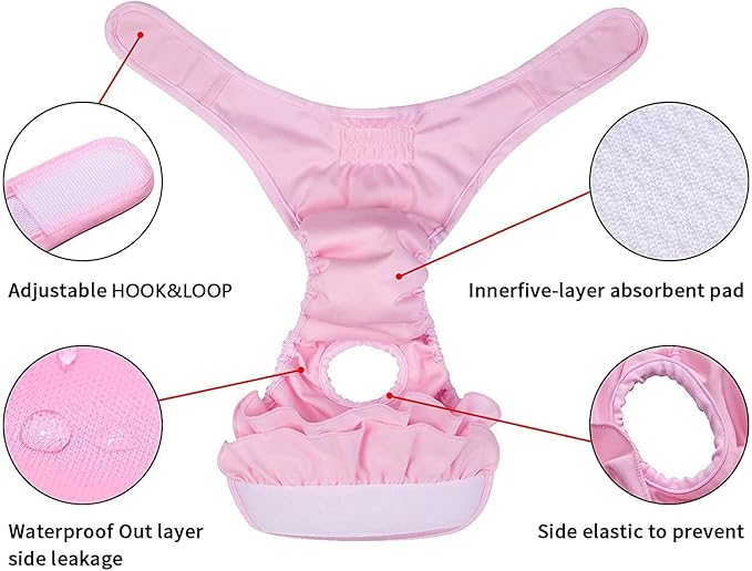 Female Dogs Physiological Pants,Reusable Dog Diapers Female,Washable Diapers（3 Pieces * M Size，Waist Circumference Between 15-21.5 inches）