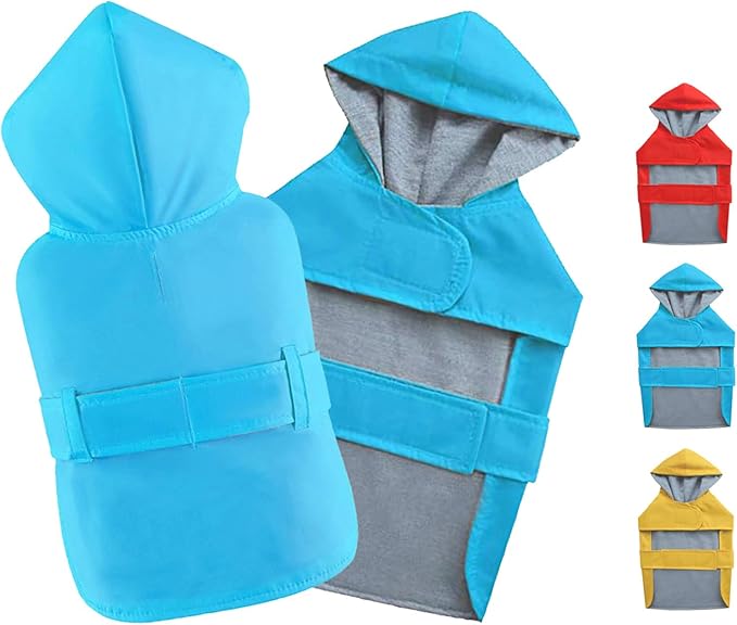 Dog Raincoat Dog Rain Jacket Poncho Waterproof Snowproof Pet Rain Suit Double-Layered Warm Lining Hooded Leash Hole Adjustable Puppy Small Medium Dogs,Blue,XXL,Back Length 15-17.5 inches