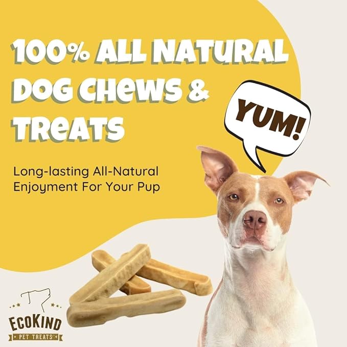 EcoKind Yak Cheese Himalayan Dog Chews, Yak Chews for Large Dogs, Long Lasting Bone for Aggressive Chewers, 3 Ingredients, Natural High Protein Treats, No Additives, Lactose Free, Large - 4 Pack
