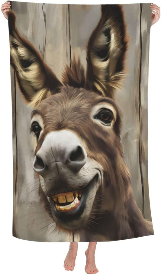 Funny Donkey Beach Towel Animal Sand-Free Microfiber Bath Towel Ultra Soft Quick Dry Pool Towel Absorbent Towel Lightweight Towel Gifts for Outdoor Bathroom Swimming Decor 31inx51in