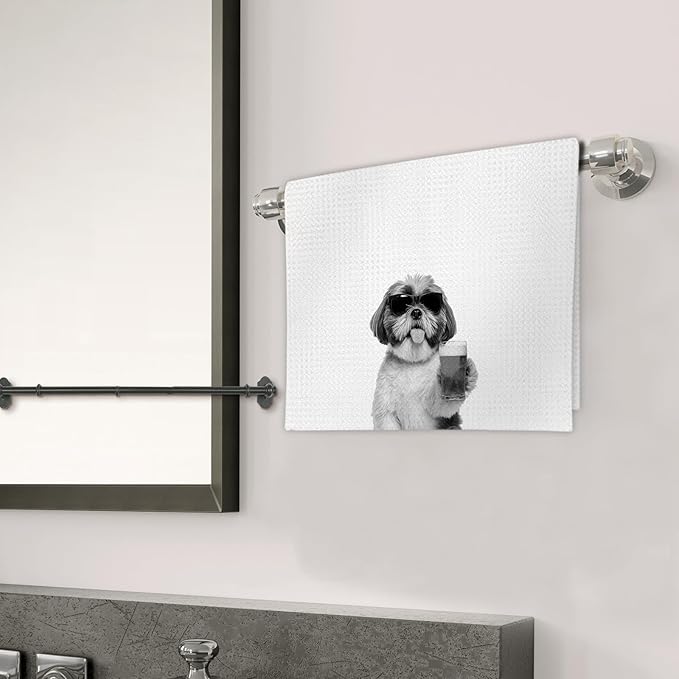 Shih Tzu Gifts Wine Kitchen Towels Set of 2, Gifts for Shih Tzu Dog Wine Lovers Decorative Hand Dish Towel for Kitchen Home Bar, Funny Shihtzu Beer Lover Home Bar Cart Decor(16x24 Inch)