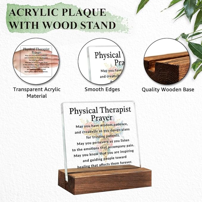 Physical Therapist Prayer Acrylic Sign with Wood Stand, Thank You Gifts for Physical Therapist PT, PT Gifts, Physical Therapy Graduation Present, Funny Physiotherapy Office Desk D馗or