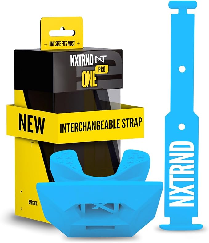 Nxtrnd One Pro Football Mouth Guard, Interchangeable Strap, Fits Adult & Youth (Neon Blue)