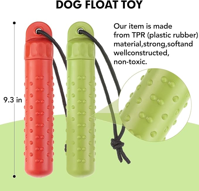 BINGPET Dog Float Bumper Toy 2 Pack,9.3 Inch Detachable Treat Dispensing Puzzle Toys,Training Dummy Retrieving Bumpers Summer Pool Toy Tug Game,Interactive Toys for Medium Large Dogs(Red & Green)