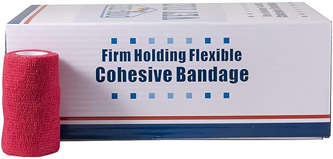 Dura-Tech Vet Flex Red Bandage First Aid Wrap | for Horses, Dogs and Others | Self-Adhesive Cohesive Tape | 4” Wide and 5 Yards of Length | Package of 18 Rolls
