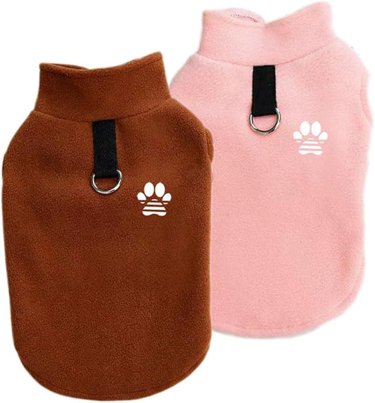 2 Pack Dog Sweater Fleece Vest Pet Warm Pullover Fleece Jacket with D-Ring, Fall Winter Dog Clothes Cold Weather Coat for Puppy and Small Dogs Unisex (Pink Brown, XX-Large)