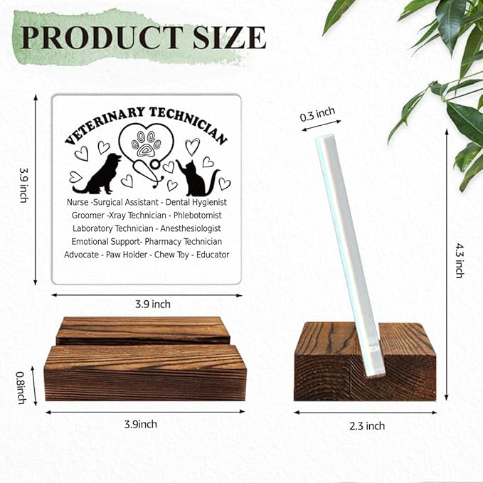 Veterinary Technician Acrylic Sign With Wooden Stand, Funny Dog Cat Home Office Desk Decor Plaque Gifts, Appreciation Vet Tech Gifts for Veterinary Technologists, Thank You Vet Gifts