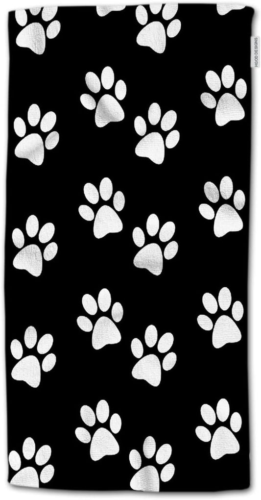 HGOD DESIGNS Dog Pow Hand Towels Dog Paw Prints Black White Soft Hand Towel for Bathroom Kitchen Yoga Gym Decorative Towels 15"X30"