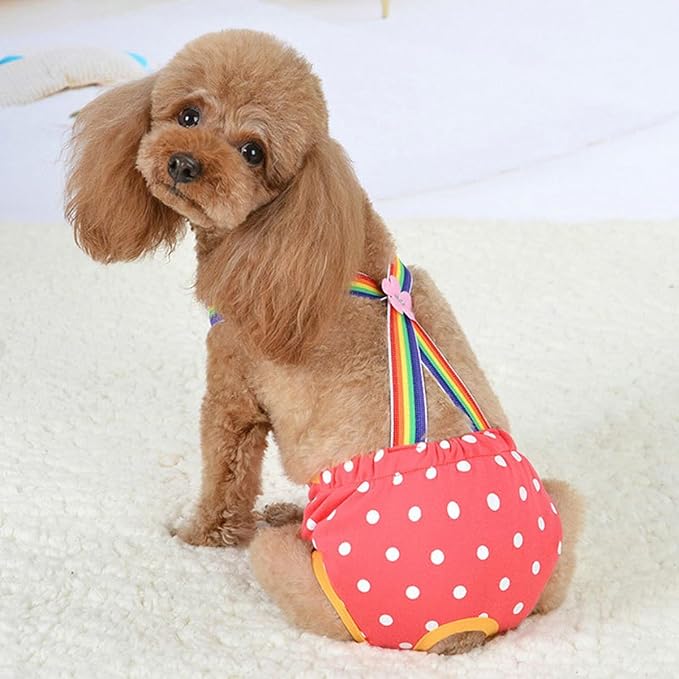Dog Physiological Pants Pet Sanitary Pantie with Suspender Cat Diapers Underwear Puppy Adjustable Costumes Reusable Washable Breathable Menstruation Outfits Dog Diapers for Girl Dogs (Rose Red, L)