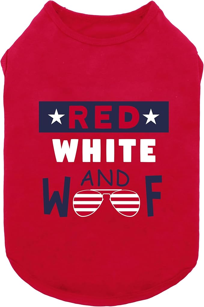 Fitwarm Patriotic Red White and Woof Dog Shirt, 4th of July Dog Clothes for Small Dogs Boy Girl, Funny Doggy Summer Clothes, Pet Outfit, Red, Blue, White, XXL